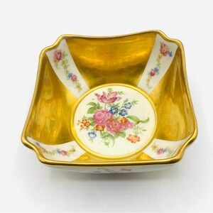 Vintage Fine Concorde China Gold Gilt Floral Square Bowl – Hand Painted Roses